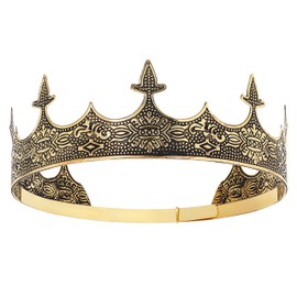 Coucoland Mens Vintage King Crown Antique Silver Royal Tiara Crown Adjustable Full Round Birthday King Crown Tiara (Golden)