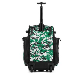Boombah Rolling Superpack Baseball/Softball Gear Bag - 23-1/2" x 13-1/2" x 9-1/2" - Digital Camo Black/Kelly Green - Telescopic Handle - Holds 4 Bats - Wheeled Version