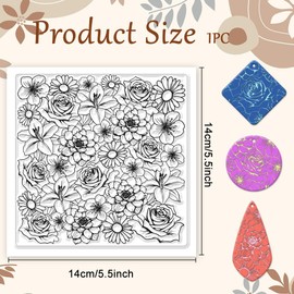 CHGCRAFT Flowers Polymer Clay Texture Sheets Rose Daisy Silicone Texture Stamp Lilies Cherry Blossom Clay Modeling Pattern Pad Texture Sheets for Polymer Clay Making Earrings Jewelry
