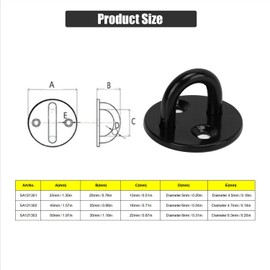 Tissting 304 Stainless Steel Pad Eye Plate Hook,Base Diameter 50mm/1.97in - 5 Pcs Round Heavy Duty Fixed Wall Mount Ring Hooks, Thickened Black Ceiling Mount Hanger U Shaped (50mm/1.97in)