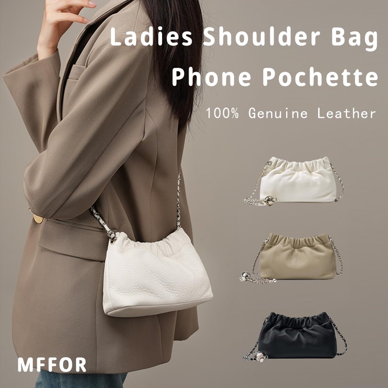 MFFOR Women's Shoulder Bag, Genuine Leather, Smartphone Pouch, Crossbody Bag,