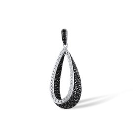 Santuzza 925 Sterling Silver Teardrop Pendant Black Spinel White Cubic Zirconia Pendant for Women