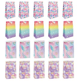 PQCLXUYA 24PCS Mermaid Party Gift Packaging Bag,Mermaid Scale Party Goodie Bags,Tie Dye Party Bags,with Thank You Stickers,4 Patterns Party Wrapping Bags for Mermaid Themed Party Under the Sea Party Supplies