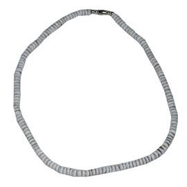 Tiger Smile Real Round Chips Puka Shell Choker Necklace 18" White Gray