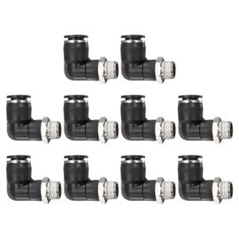sourcing map 10pcs Push to Connect Tube Fitting 1/4" BSPT Male Thread x 10mm ID 90 Degree Pneumatic Quick Connect Air Fittings, Black