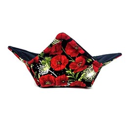 Bowl Cozy, Bowl Holder for Hot Food, Microwave Safe Bowl Potholders, Soup Bowl Holder in a Cotton Red and Black Poppy Fabric Print
