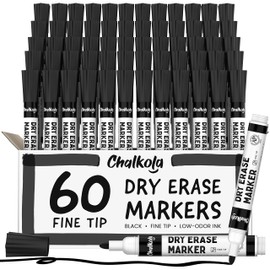 Chalkola Black Dry Erase Markers Fine Tip Bulk Pack of 60, Black Fine Point White Board Markers Dry Erase Pens - Low Odor Whiteboard Pens for Kids, Home, Office, Back to School Supplies