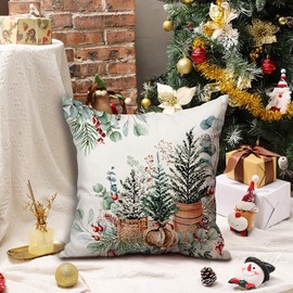 DFXSZ Christmas Pillow Covers 18x18 Inch Set of 2 Watercolor Ink Painting Christmas Tree Decorative Throw Pillows Winter Christmas Decor for Home Couch TH-35A18