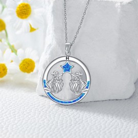 JBAERD Leo/Pisces Necklace Star Opal Constellation Necklace 925 Sterling Silver Gifts for Women Lion/Mermaid Pendant Jewelry Natural Gemstone Trend Adjustable Chain with Box, Sterling Silver, Opal