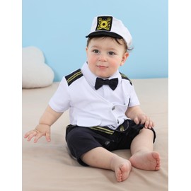 COSLAND Baby Captain Costume Infant Boys Nautical Outfits, White, 0-3 Months