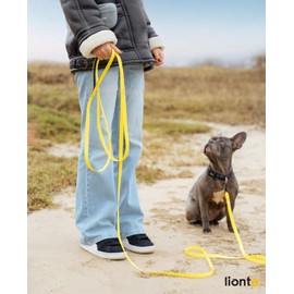 lionto Weatherproof Recall Lead with 360° Safety Carabiner, 20 m, with Bag and Padded Hand Loop, Robust Nylon Fabric Dog Lead with PVC Coating for Dog Training, Yellow
