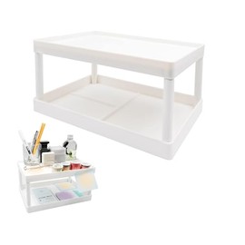 Desktop Storage Rack Organizer - Double-Layer Kitchen Bathroom Office Dorm Storage Holder for Cosmetics & Stationery, Ivory White