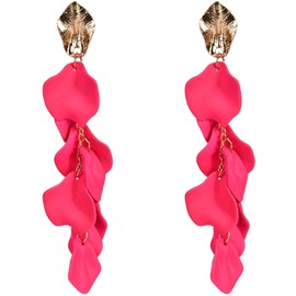 KGDUYC Flower Earrings - Acrylic Petal Drop Earrings Long Tassel Drop Rose Earrings Exaggerated Flower Earrings for Women and Girls 80s 90s Accessories Neon Party, Rose Red