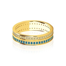 Tela Jewelry Genuine .925 Sterling 5A Cubic Zirconia Eternity Bands Blue Yellow Colors of Ukraine | Ukranian Ring Sterling Silver | Minimalist Design (Gold-plated Sterling Silver, 6 US)