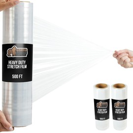 GORILLA GRIP 500% Stretch Film Heavy Duty Plastic, 2 Pack 500ft Shrink Wrap Rolls 17" Puncture Resistant, Industrial Strength for Pallet Storing, Wrapping, Moving, Packing Furniture Protection Clear