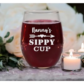 Nanny's Sippy Cup Engraved Wine Glass - Nanny Wine Glass - Mother's Day Gift - Nanny Sippy Cup - Pregnancy Announcement Gift - Birthday Gift - New Grandparents Gift