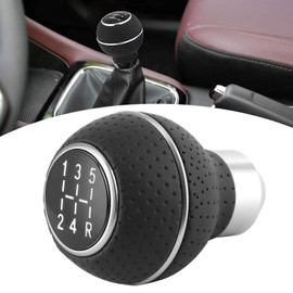 Aramox - Pomo de Palanca de Cambios de 5 Velocidades, Palanca de Cambios de Aleación de Aluminio Y Cuero para Automóviles con Transmisión Manual o Automática con 3 Adaptadores(Negro)