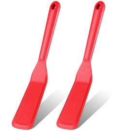 Zopeal 2 Pieces Silicone Narrow Skinny Spatula Crepe Flipper Long Spatula Heat Resistant Cooking Spatula Non Stick Pancake Spatula for Cooking Egg Burgers Pizza Pancake Steak Omelet(Red)