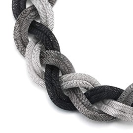 COOLSTEELANDBEYOND Silver Black Statement Necklace Pendant, Braided Hollow Cable Large Bib Collar Choker, New Prom, Metal, Non-applicable