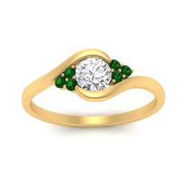 55Carat Swirl Cluster Round Engagement Ring yellow gold plated Created Emerald Round shape Green color Side Stone Engagement Rings prong Setting in Size 10 Casual Wear for Gift