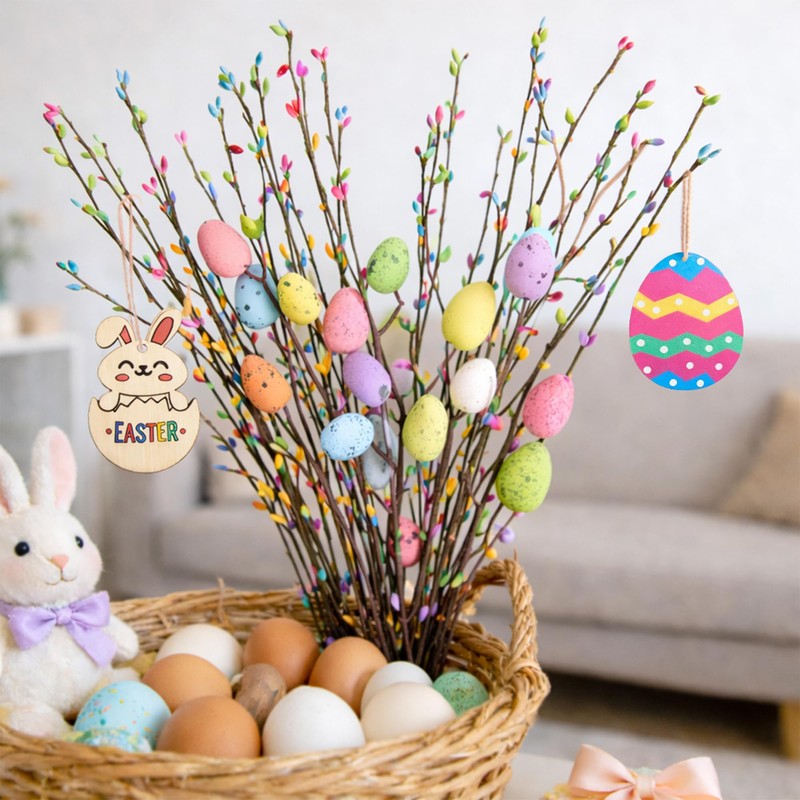 KENJOVIVO Artificial Easter Spray Vine with Pastel Easter Eggs and