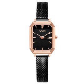 rorios Women's Watches Analogue Quartz Bracelet Watches Fashion Square Dial Minimalist Mesh Bracelets Fashion Girls Watch, black, Minimalist