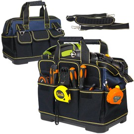 17 Inch Heavy duty tool bag, multifunctional tool bag organizer, waterproof and wear-resistant base with large double zipper and adjustable shoulder strap, gift for Father's Day and Men
