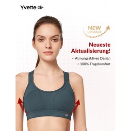 Yvette Sports Bra Strong Hold Adjustable Straps Crossed Back Large Sizes for Fitness Running Yoga, gray