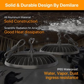 DEMILARE LED High Bay Light 200W, 30000LM 5000K Bright UFO High Bay Light [800W MH/HPS Eqv.] with 5' Cable US Plug, 100-277V ETL Listed Bay Lighting for Shop Garage Barn Warehouse