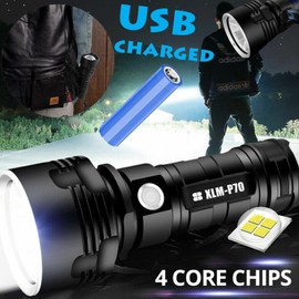 Unbranded 1200000LM LED Flashlight Tactical Light Super Bright Torch USB Rechargeable Lamp