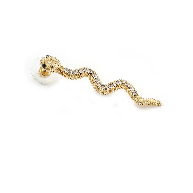 Clear Crystal Textured Snake Drop Earrings In Silver Tone -
