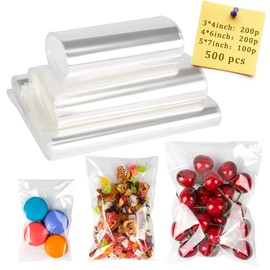 Labeol Cellophane Bags Self Sealing 500pcs Clear Resealable 3 Sizes 3x4 4x6 5x7 Cello Cookie Bags for Packaging Snack for Bakery Party Gift Candy Treat