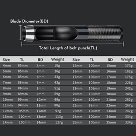 Leliafleury Black Leather Hole Punch 9mm Carbon Steel Hollow Punch Round Hole Punch Cutter for Watch Strap Belt Canvas Paper Plastic