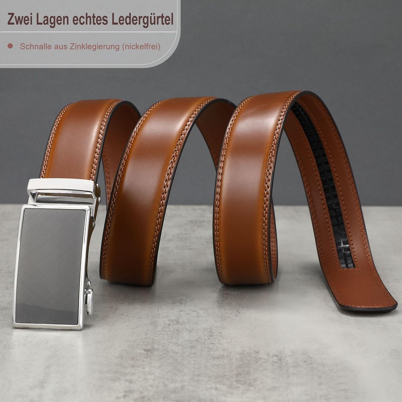 WHIPPY Men's Automatic Leather Ratchet Belt without Holes, Width 35