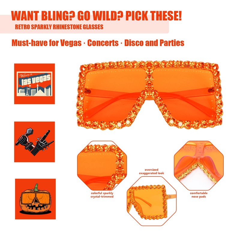 ailov Oversized Trendy Bling Crystal Sunglasses for Men Women Party