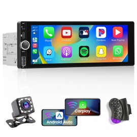 Hikity 6.86 Inch Wireless Carplay Car Stereo Single Din Touchscreen Car Radio with Bluetooth 5.0 Android Auto Mirror Link Type-C Car Audio Receiver with USB GPS AUX EQ
