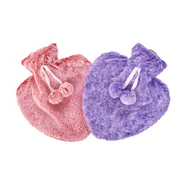 K Collection Pack of 2 Large Heart Shaped Hot Water Bottle - Natural Rubber with Faux Fur Covers - 2 x 1 Litre Ribbed Hot Water Bottles with Plush Covers (Red/Purple)