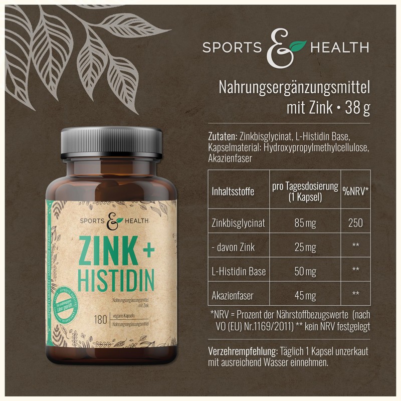 Zinc + Histidine with 180 Vegan Capsules Thanks to Histidine