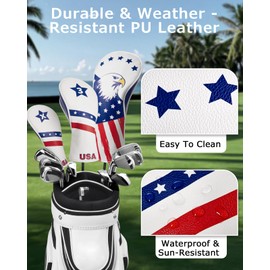Fitense Magnetic Golf Head Covers, 3 Pack Golf Club Head Covers USA Stars and Stripes, Velour Lined for Extra Club Protection, Designed to Fit All Woods and Drivers Velour Lined (1,3,X)