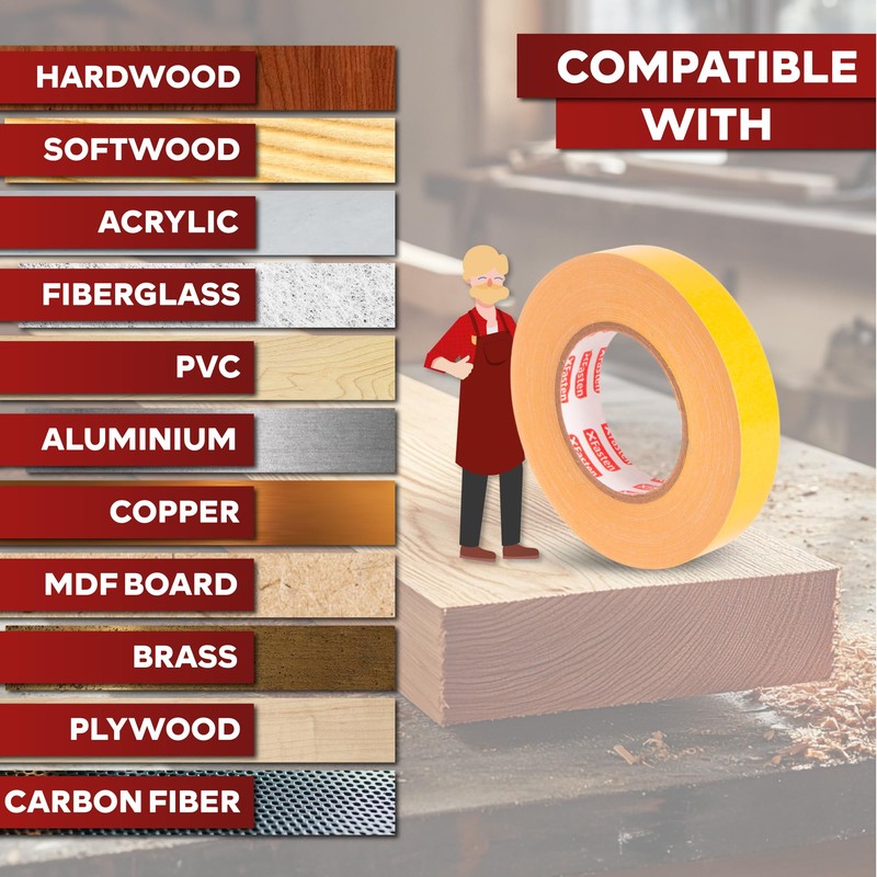 XFasten Double Sided Woodworking Tape 1 Inch x 108 Feet