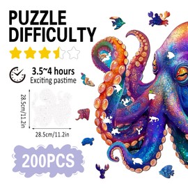 Wooden Puzzles for Adults,Octopus Wooden Jigsaw Puzzle 500 Pieces - Unique Shape Puzzle Pieces, Challenging Ocean Animal Puzzle for Adults and Family Game, Creative Wooden Gift (200pcs)