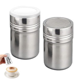 LIURFLNC Pack of 2 Powdered Sugar Shakers, Stainless Steel Cocoa Shaker with Lid, Flour Shaker Cocoa Shaker for Cappuccino, Dusting Sugar Shaker for Sugar Icing Salt Cocoa Cappuccino