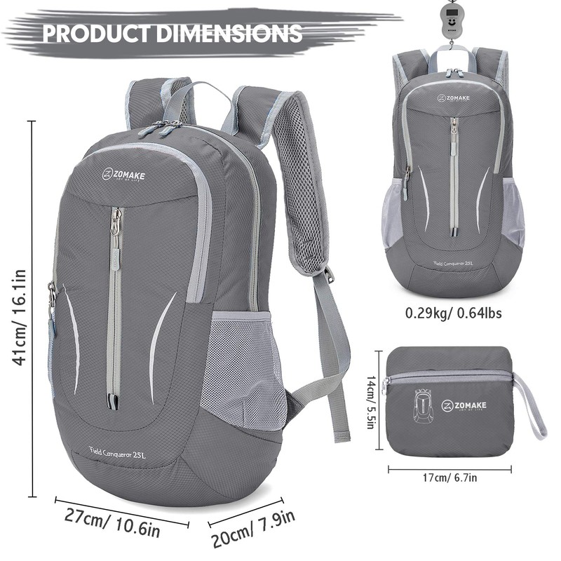 ZOMAKE Outdoor Backpack, Folding Backpack, Waterproof, 6.5 gal (25 L),