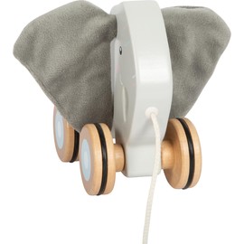 small Foot Pull-along animal elephant with crinkle ears made of wood, pull-along toy with rubberised wheels, promotes motor skills and learning to walk, for children from 1 year, 12624, grey