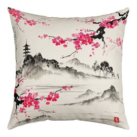 Feelyou Japanese Style Throw Pillow Cover,Japanese Ukiyoe Cushion Case for Home Living Room Decor,Reversible Sakura Flower Traditional Retro Theme Pink Decorative Throw Cushion Case,24x24 Inches