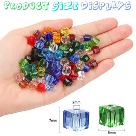 100 Pcs 8mm Cube Crystal Glass Beads for Jewelry Making, Square Crystal Beads with Box, Crystal Spacer Beads for DIY Craft Bracelets Charms Wind Chimes (Multicolor)