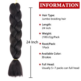 Xtrend 24 Inch Jumbo Braiding Hair for Twist Box Bradis Hair Kanekalon Braiding Hair High Temperature Synthetic Braiding Hair for Women(1 Pack, 1B#)