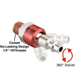 RayMagic Industrial-Grade 1/4" Swivel Air Plug, 2-Pack 360° Swivel Steel Red Electrophoresis Plug, 1/4-Inch NPT Male Pre-Coated 18-Threads, Air Hose Fittings(Red)