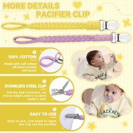 4 Pcs Pacifier Clip, Pacifier Clips for Boys & Baby Girls Pacifier Holder Clip Binky Clips Braided 100% Handmade Fits All Pacifiers(Yellow, 4 Pack)