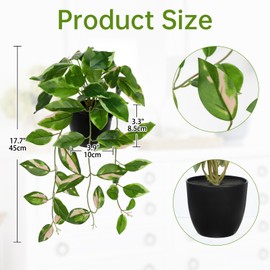 Briful Small Fake Plants Indoor Greenery Realistic Faux Trailing Plant Artificial Potted Plants in Black Pot N' Joy Pink Green Leaf Houseplant for Living Room Table Kitchen Counter Shelf